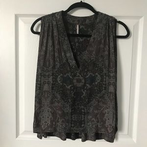 Free People Printed Flowy V-beck Tank